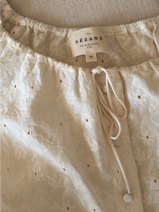 Sezane Tops - Sézane Vikaly Cream Embroidered Eyelet Blouse